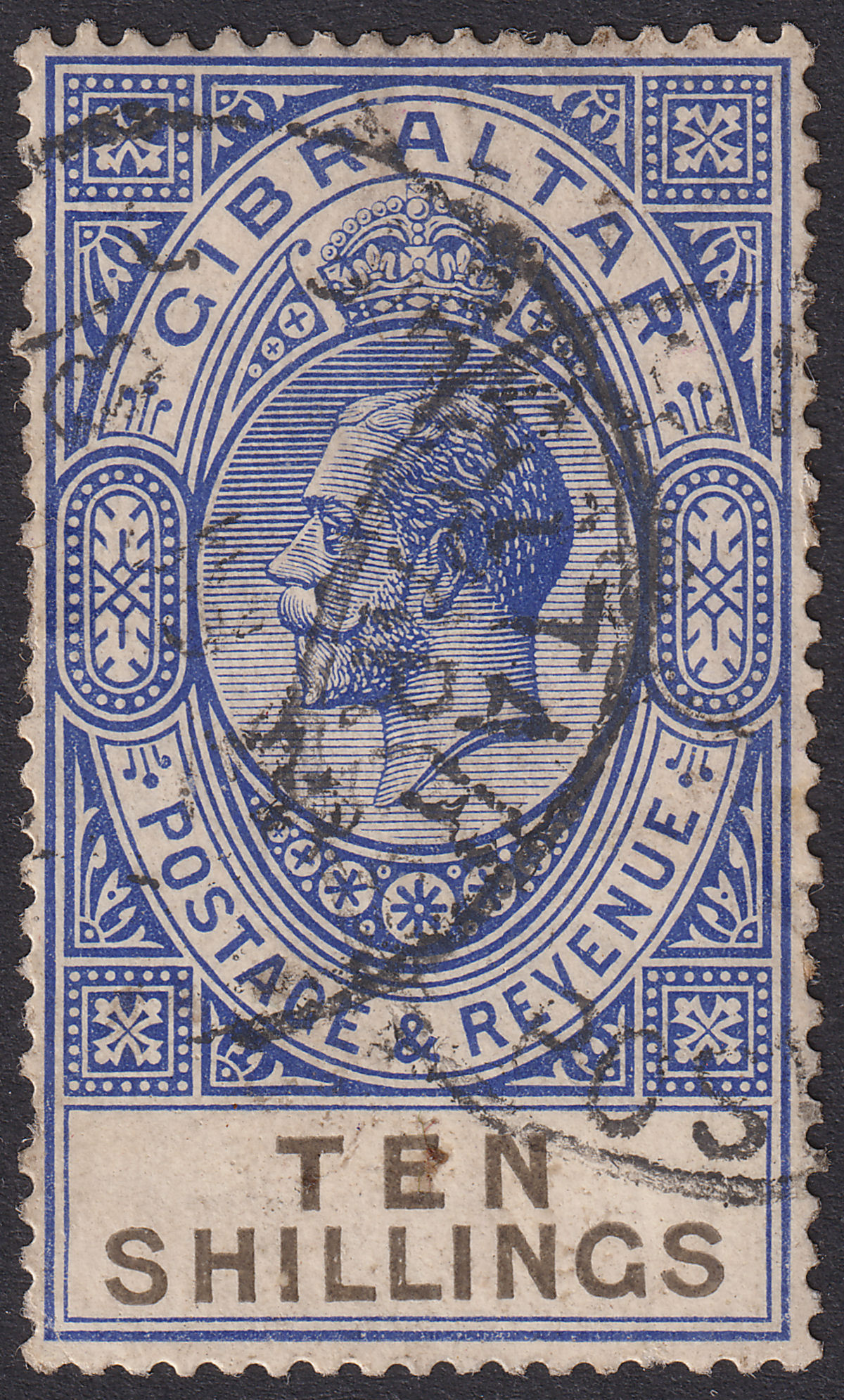 Gibraltar 1925 KGV 10sh Deep Ultramarine and Black Used SG106 cat £85