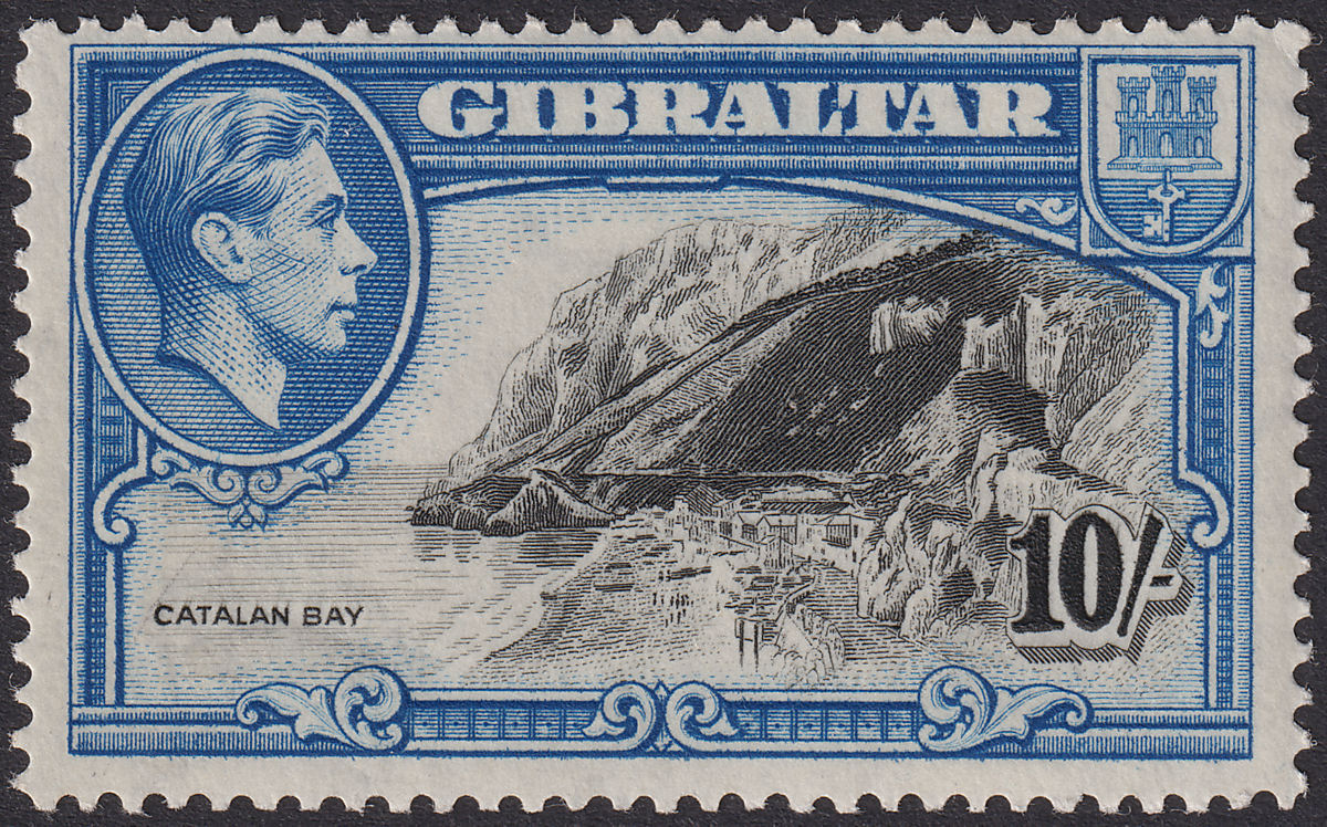 Gibraltar 1938 KGVI 10sh Black and Blue Perf 14 Mint SG130 cat £75