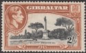 Click for more photos and details Gibraltar 1938 KGVI 2sh Black and Brown Perf 14 Mint SG128 cat £75