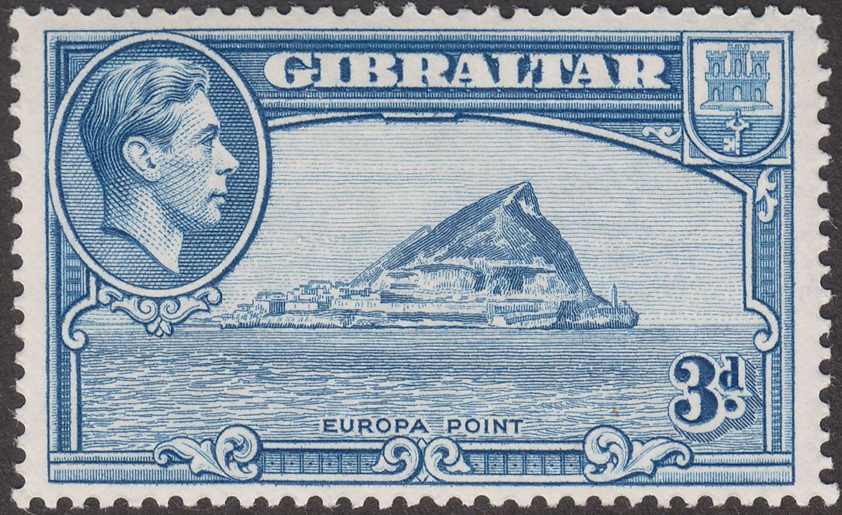 Gibraltar 1938 KGVI 3d Light Blue Perf 14 Mint SG125a cat £130