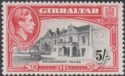 Click for more photos and details Gibraltar 1944 KGVI 5sh Black and Carmine Perf 13 Mint SG129b cat £35