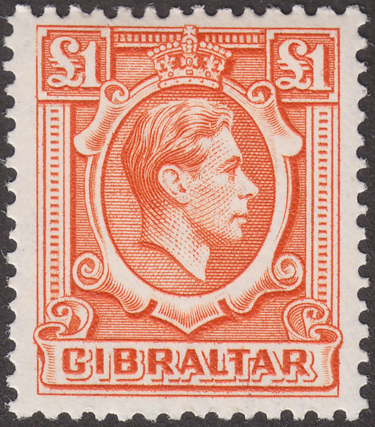 Gibraltar 1938 KGVI £1 Bright Orange Mint SG131 cat £45