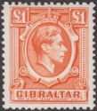 Click for more photos and details Gibraltar 1938 KGVI £1 Bright Orange Mint SG131 cat £45