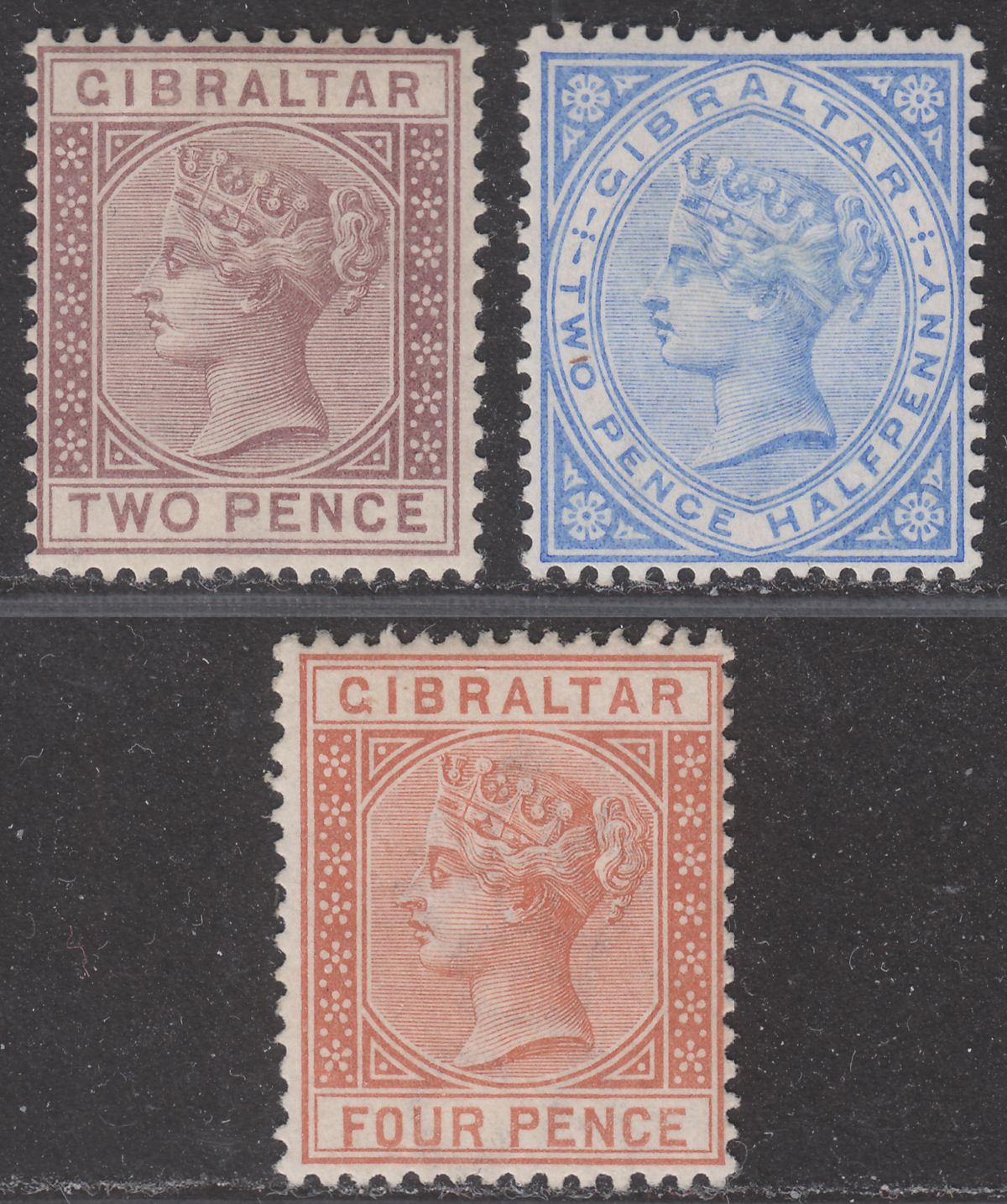 Gibraltar 1886-87 Queen Victoria 2d, 2½d, 4d Mint SG10-12 cat £200