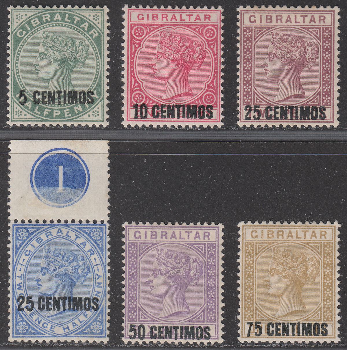 Gibraltar 1889 QV Spanish Currency Surcharge Part Set to 75c Mint with faults