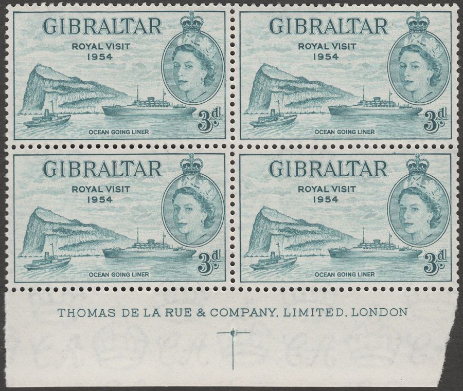 Gibraltar 1954 QEII 3d Royal Visit Imprint Block Mint SG159 British