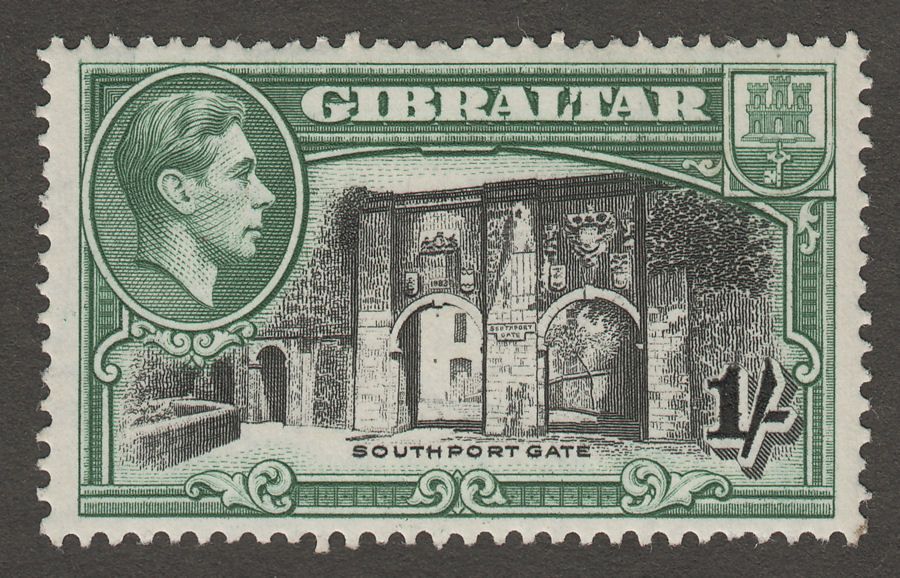 Gibraltar 1938 KGVI 1sh Black and Green Perf 13½ Mint SG127a