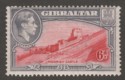 Click for more photos and details Gibraltar 1938 KGVI 6d Carmine and Grey-Violet Perf 13½ Mint SG126