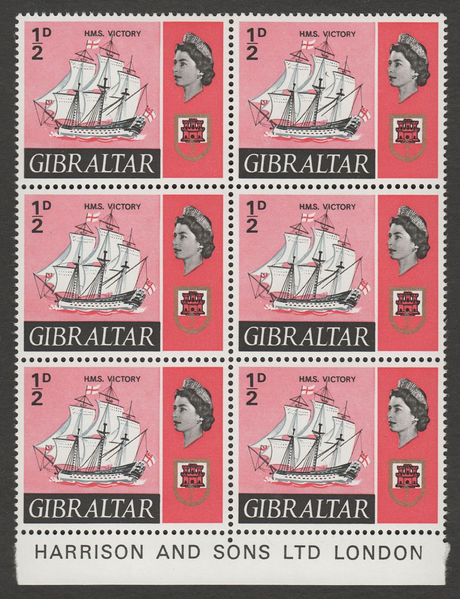 Gibraltar 1967 QEII HMS Victory ½d Block with Gash in Sail Variety Mint SG200b