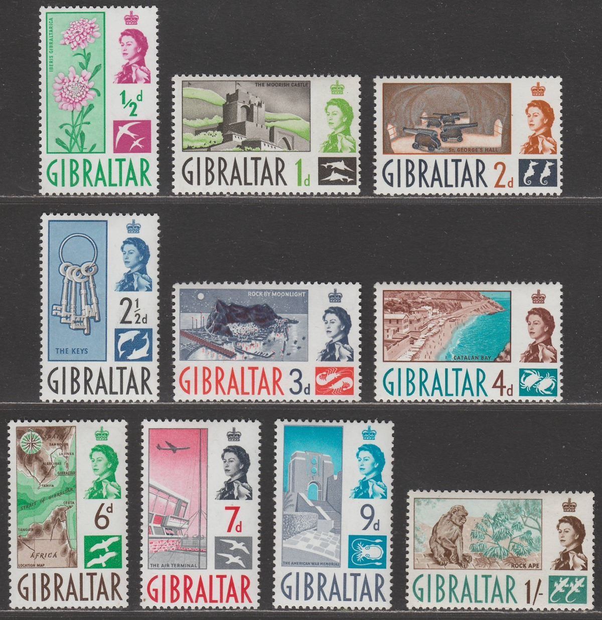 Gibraltar 1960 Queen Elizabeth II Set to 1sh Mint SG160-169 cat £12