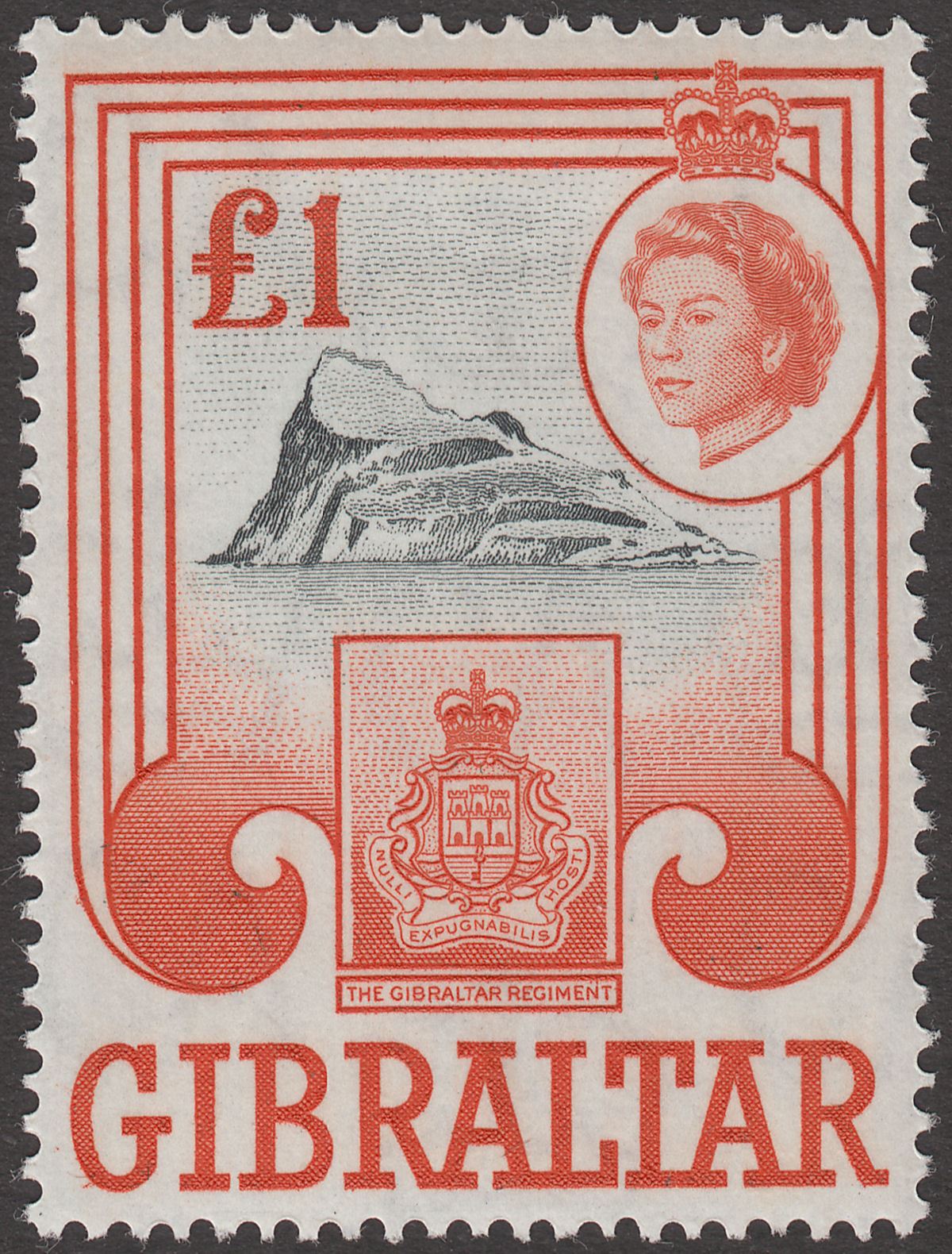 Gibraltar 1960 QEII £1 Black and Brown-Orange Mint SG173 cat £22