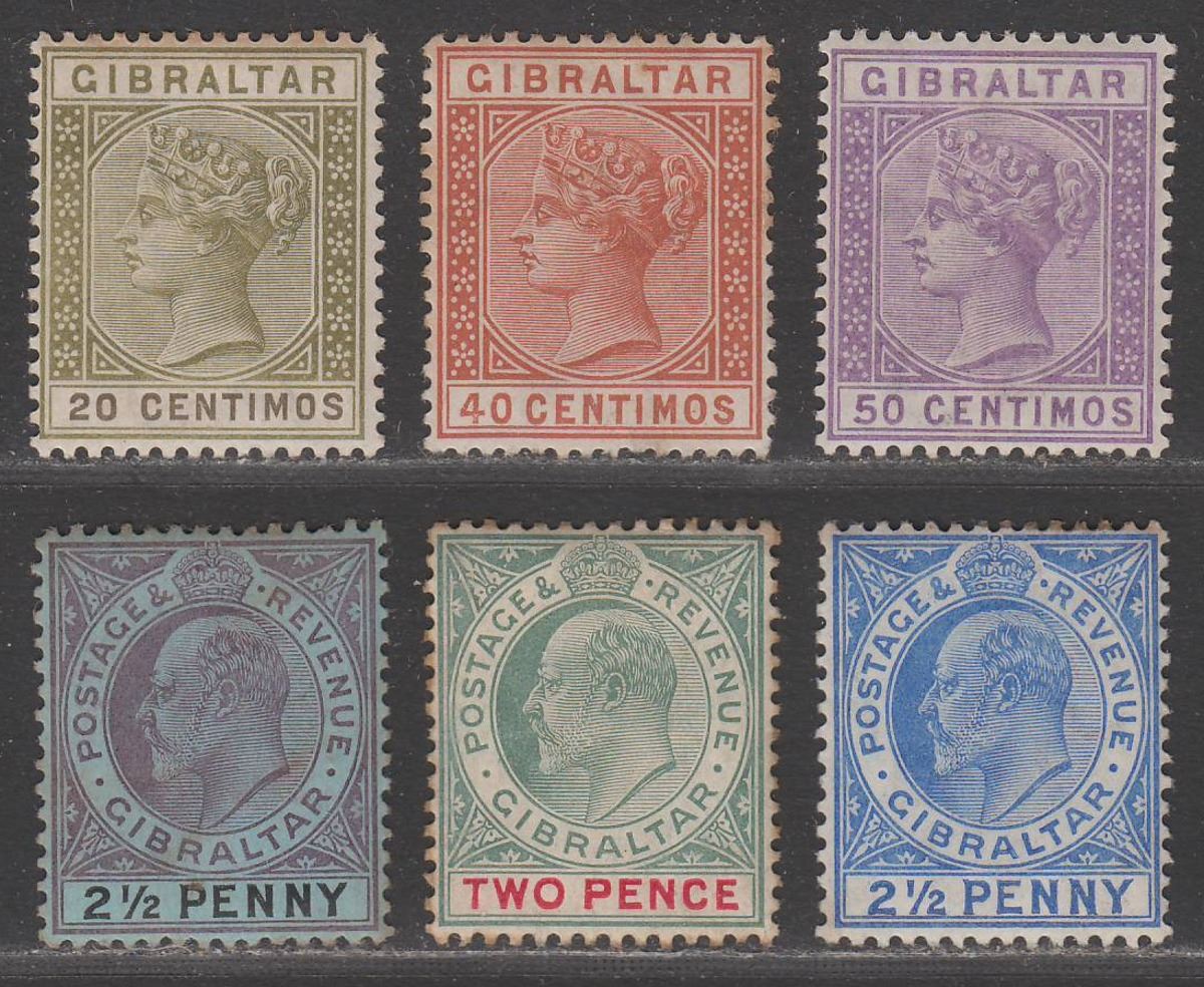 Gibraltar 1889-1906 QV-KEVII Selection Mint with toning