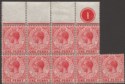 Click for more photos and details Gibraltar 1912 KGV 1d Carmine-Red Plate 1 Block of 9 Mint SG77 cat £40