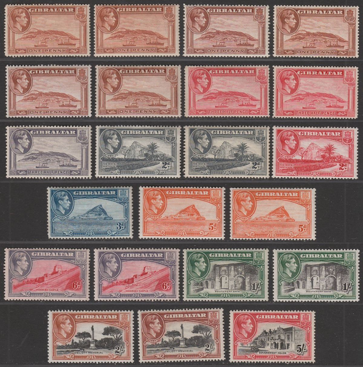 Gibraltar 1938-51 King George VI Part Set to 5sh Mint