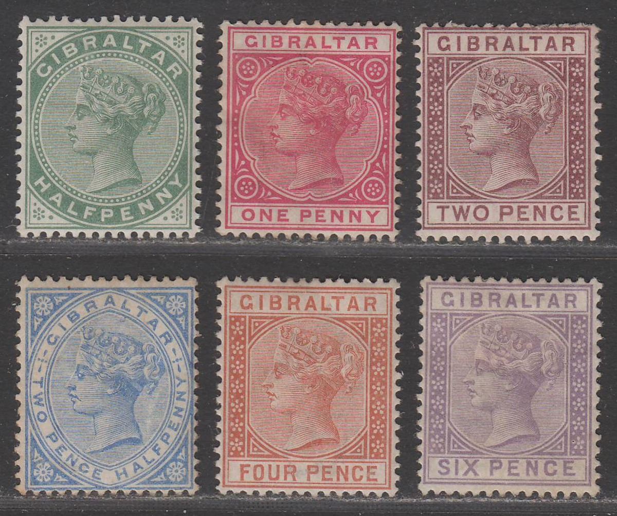Gibraltar 1886-87 Queen Victoria Set to 6d Mostly Mint SG8-13