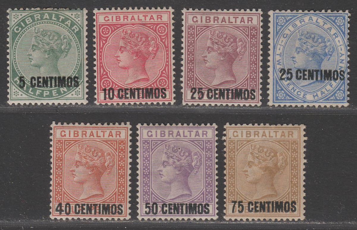 Gibraltar 1889 QV Spanish Currency Surcharge Set Mostly Mint SG15-21 cat £200