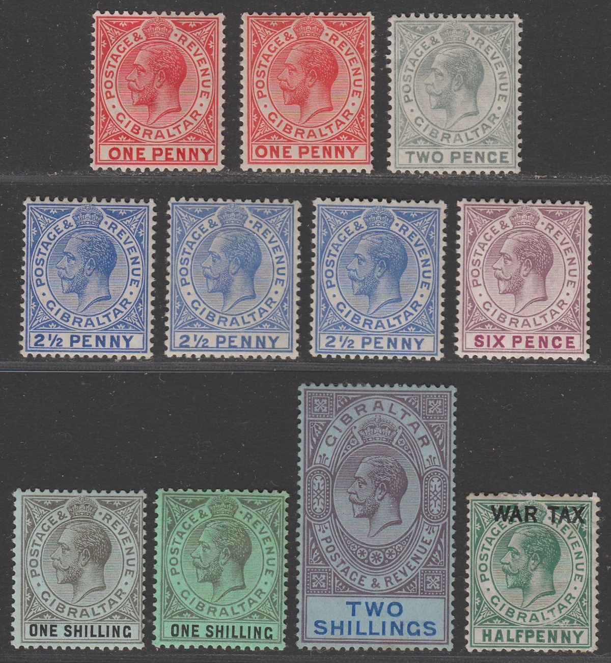 Gibraltar 1912-24 King George V Part Set to 2sh Mint