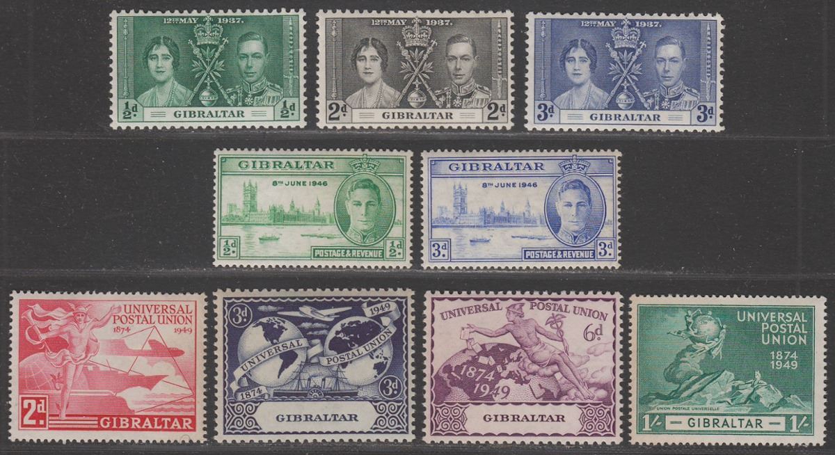 Gibraltar 1937-46 KGVI Omnibus Selection Mint w Coronation, Victory + UPU