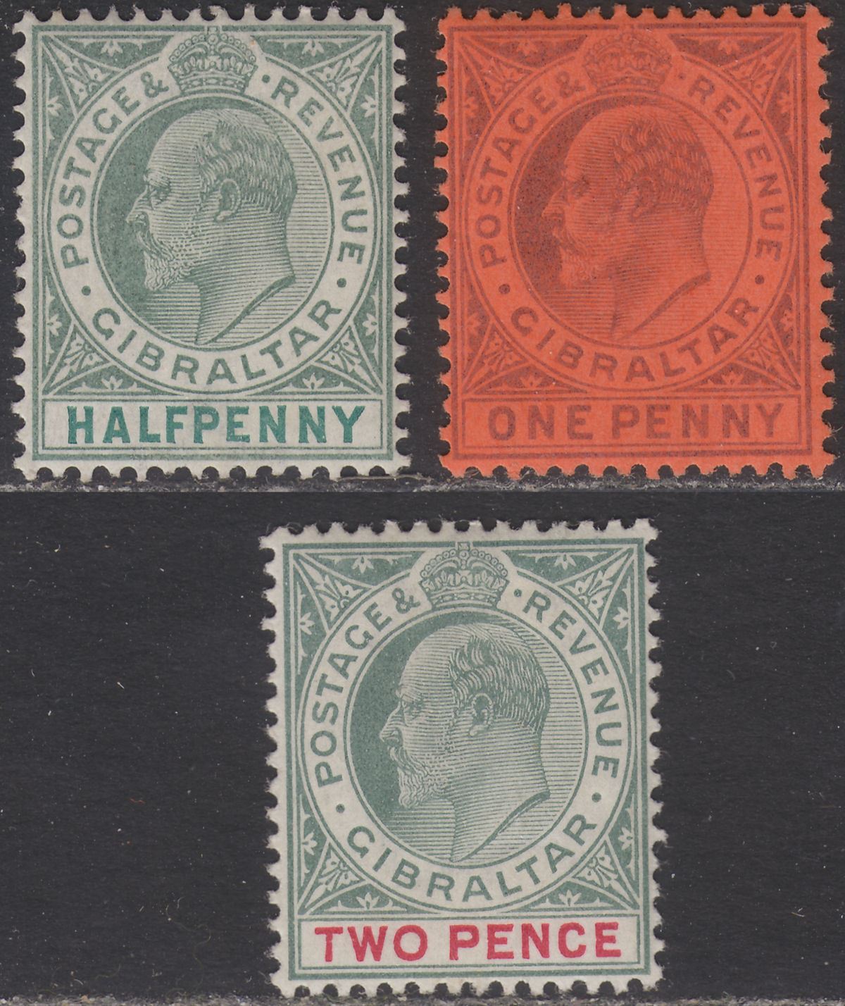 Gibraltar 1903 King Edward VII ½d, 1d, 2d Mint SG46-48 cat £84