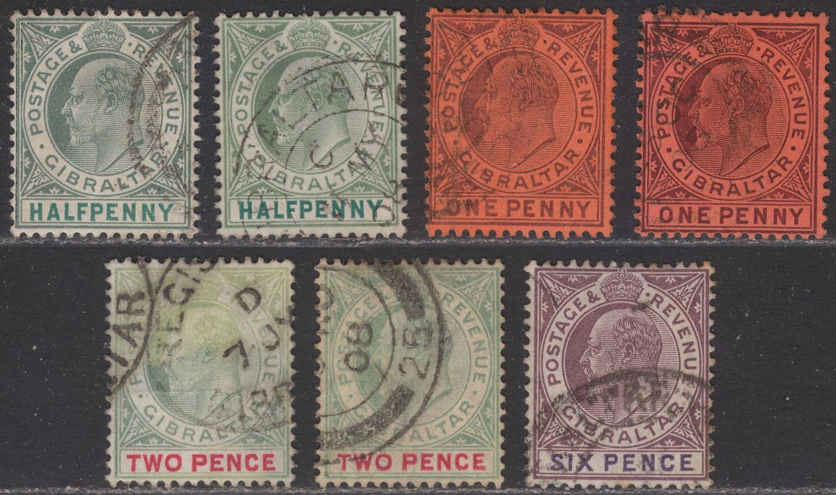 Gibraltar 1904 King Edward VII Part Set to 1sh Used mix of paper types