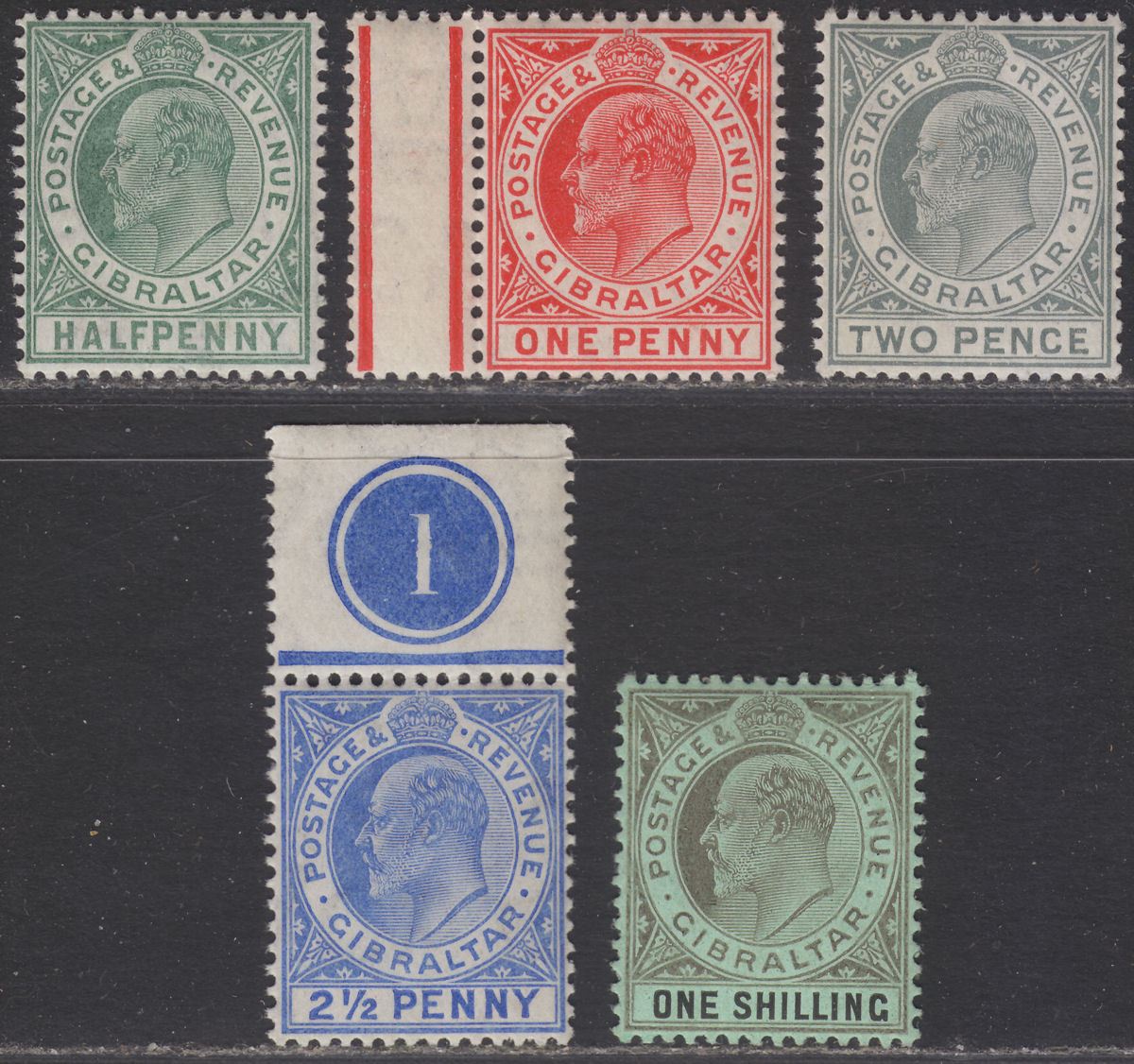 Gibraltar 1906-11 King Edward VII Part Set to 1sh Mint cat £60