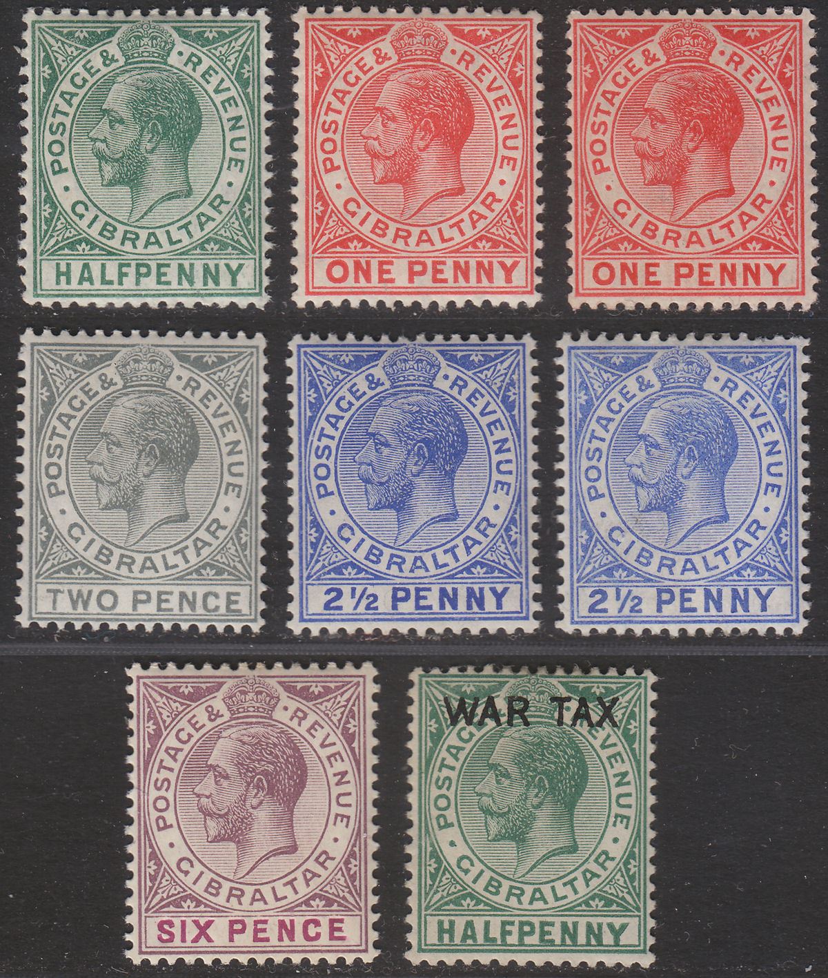 Gibraltar 1912 King George V Set to 6d with Shades Mint SG76-80