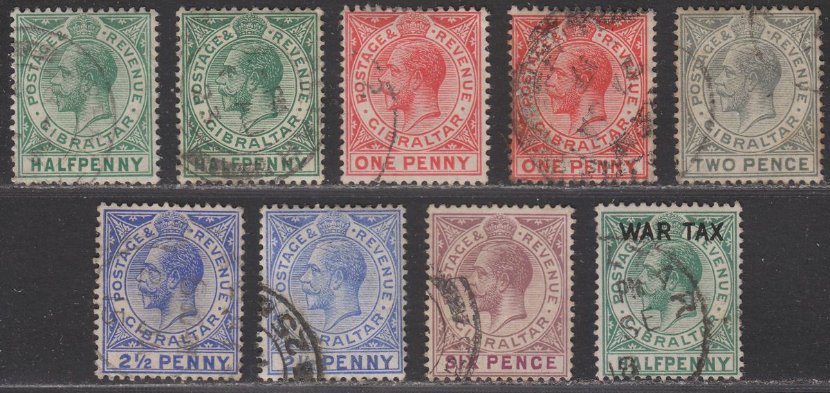 Gibraltar 1912 King George V Set to 6d with Shades Used SG76-80