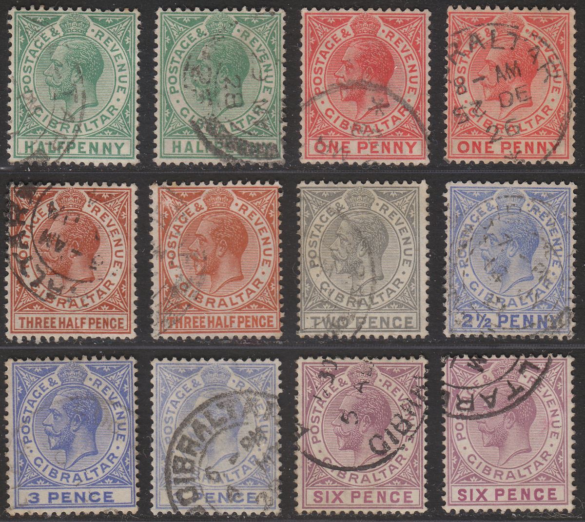 Gibraltar 1921 King George V Set to 6d Used SG89-97a inc SG94 cat £60