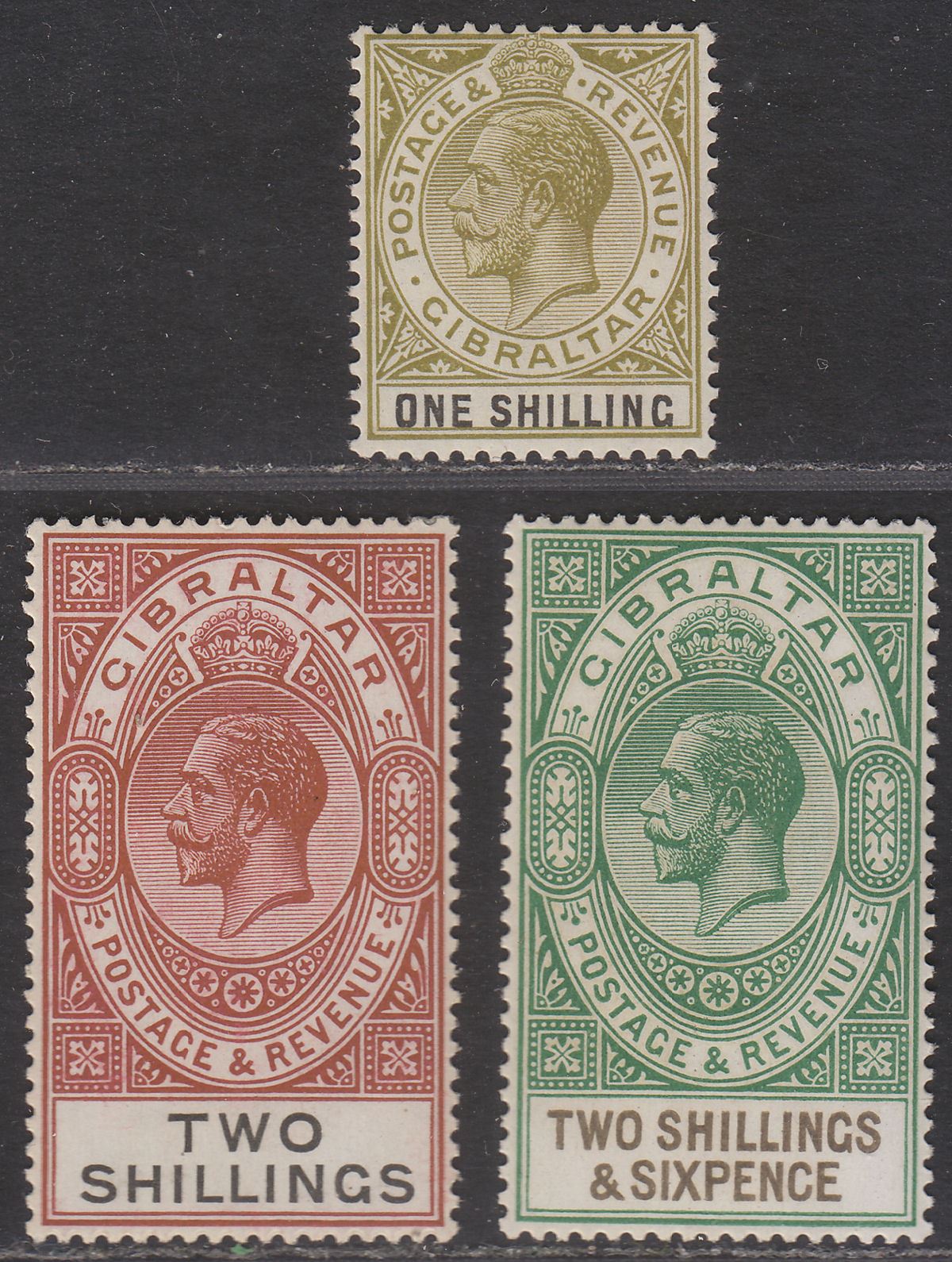Gibraltar 1925-32 KGV 1sh, 2sh, 2sh6d Mint SG102-104 cat £37