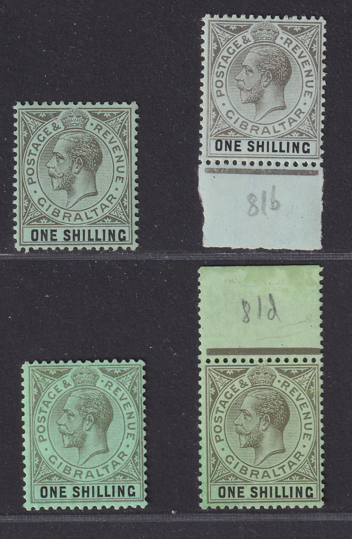 Gibraltar 1912 King George V 1sh Shade Selection Mint SG81-81d