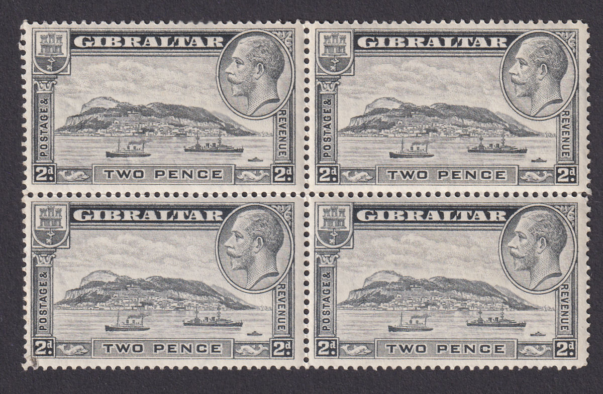 Gibraltar 1932 KGV Rock 2d Pale Grey p14 Block Mint SG112 cat £40