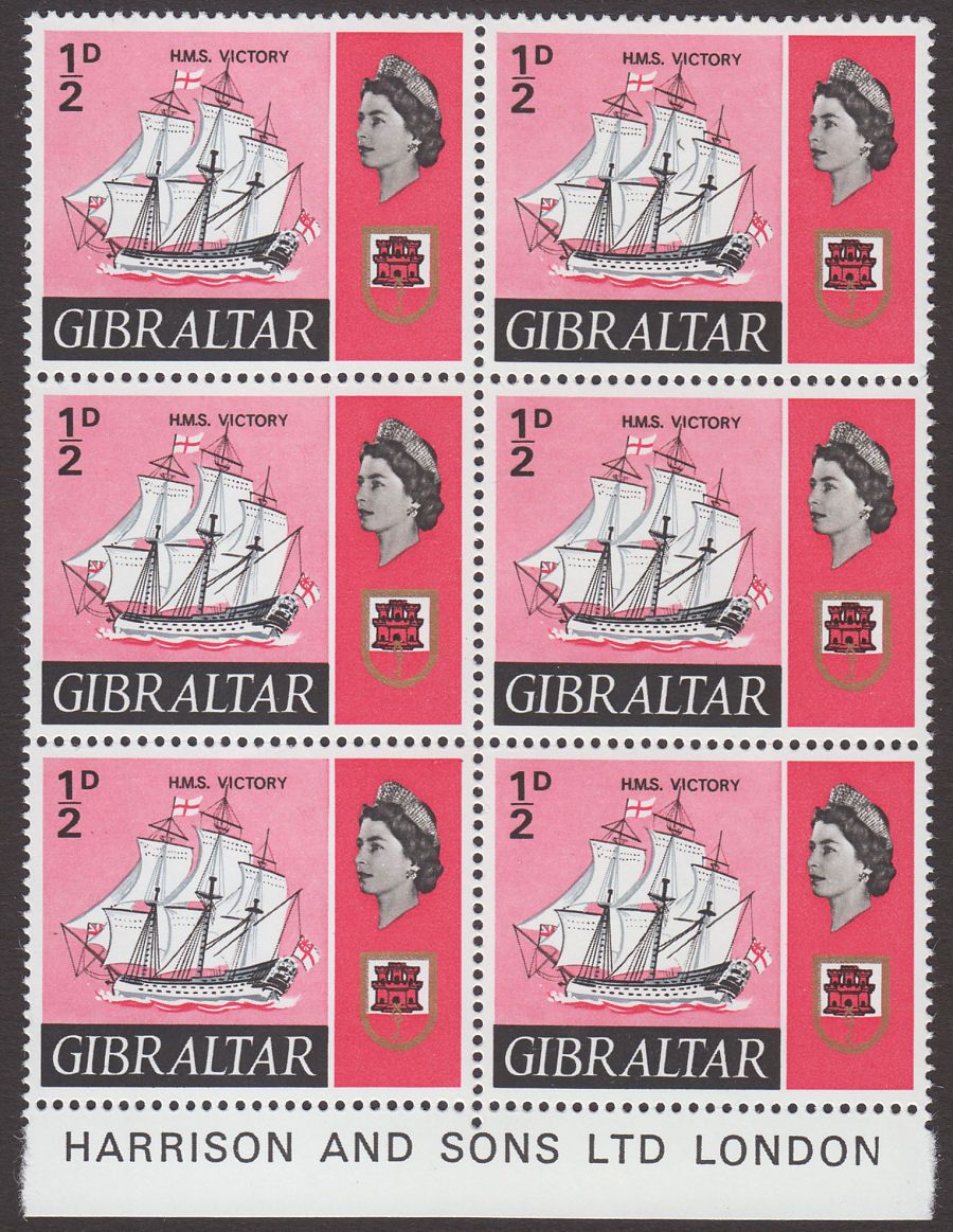 Gibraltar 1967 QEII HMS Victory ½d Block w Gash in Sail Variety Mint SG200b