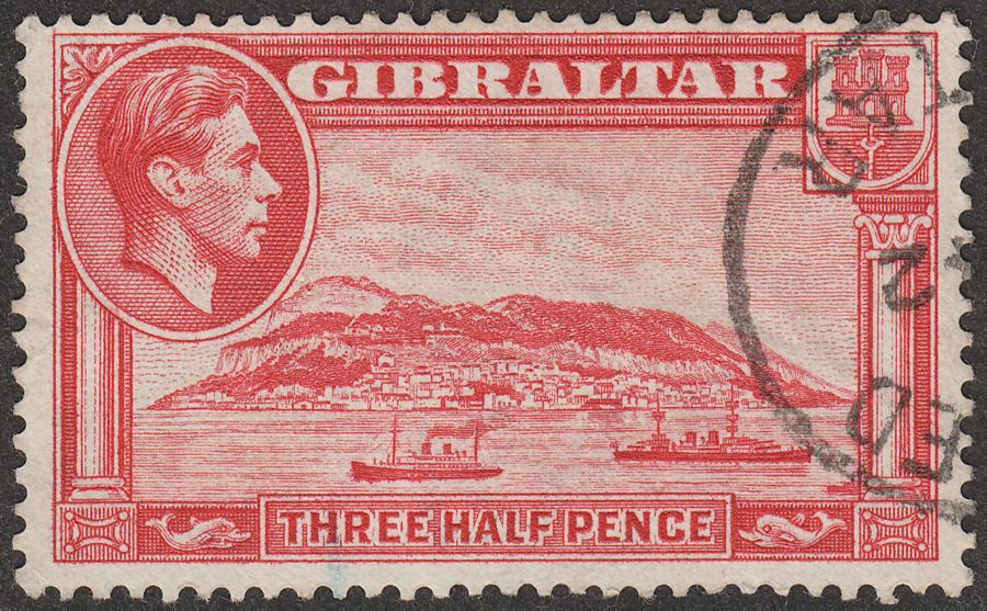 Gibraltar 1938 KGVI 1½d Carmine Perf 13½ Used SG123a