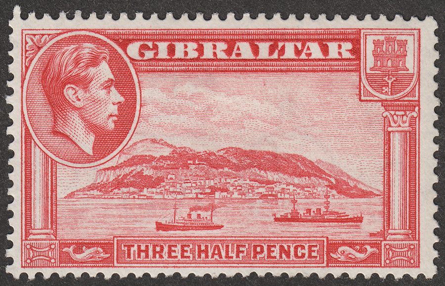 Gibraltar 1938 KGVI 1½d Carmine Perf 13½ Mint SG123a