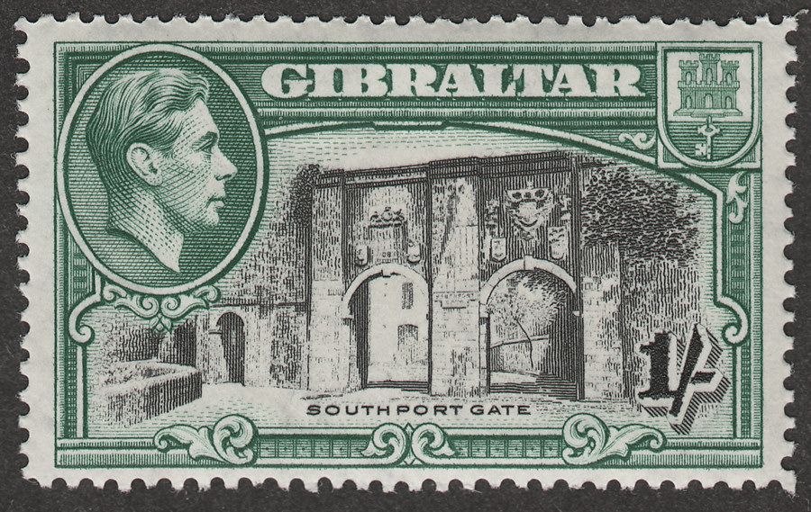 Gibraltar 1938 KGVI 1sh Black and Green Perf 14 Mint SG127