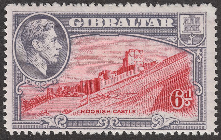 Gibraltar 1938 KGVI 6d Carmine and Grey-Violet Perf 14 Mint SG126a