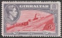 Click for more photos and details Gibraltar 1938 KGVI 6d Carmine and Grey-Violet Perf 14 Mint SG126a