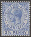 Gibraltar 1917 KGV 2½d Pale Ultramarine Mint SG79b