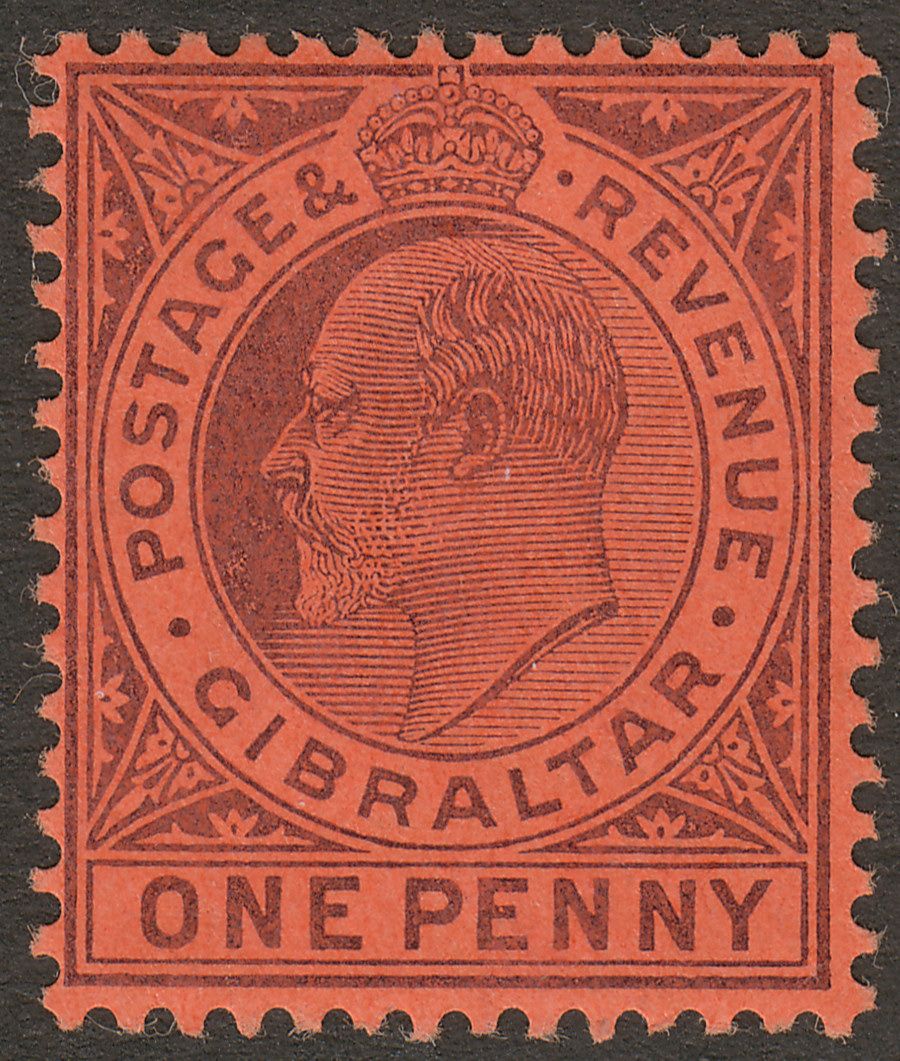Gibraltar 1904 KEVII 1d Dull Purple on Red Ordinary Mint SG57
