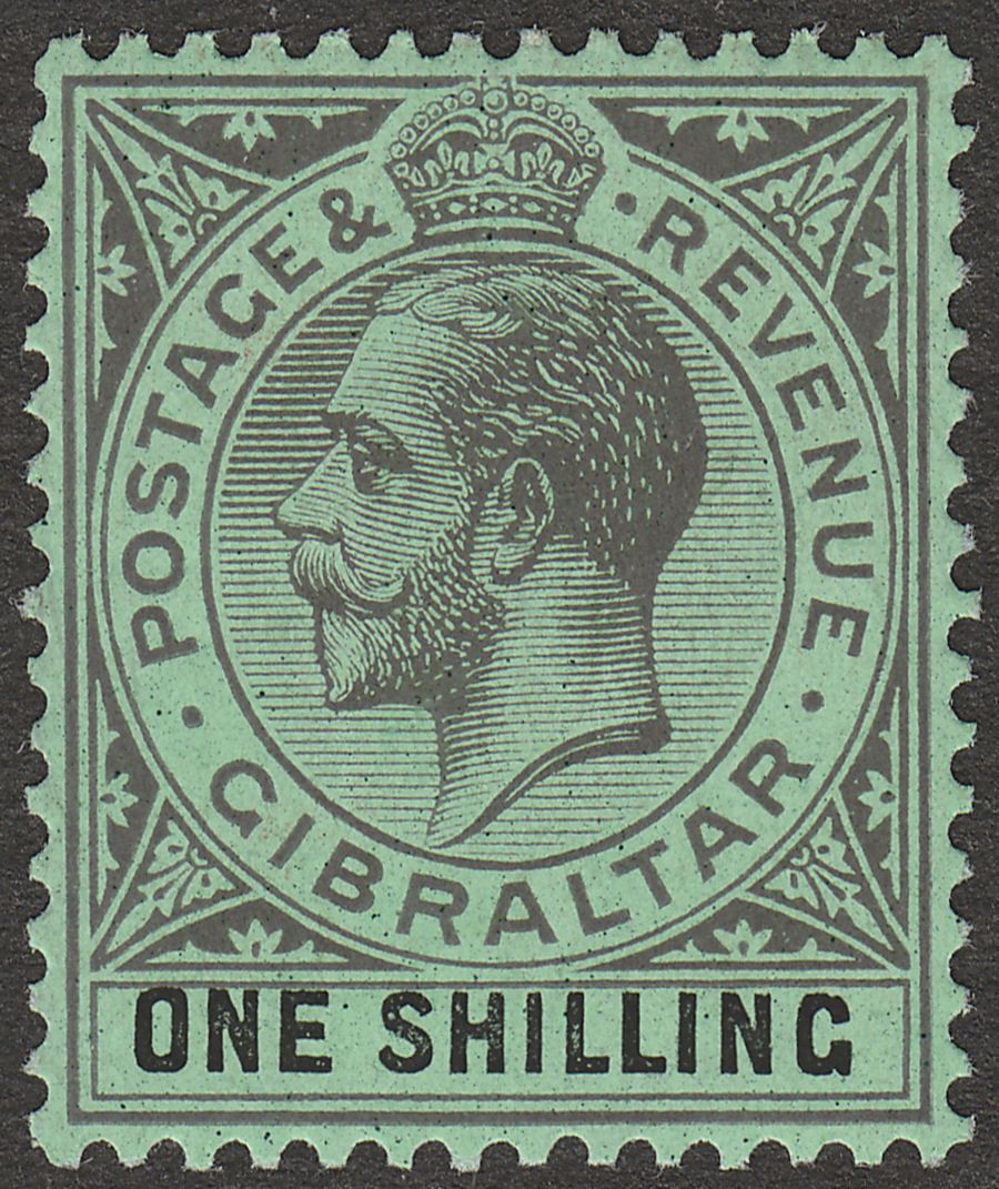 Gibraltar 1924 KGV 1sh Black on Emerald Mint SG98