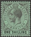 Click for more photos and details Gibraltar 1924 KGV 1sh Black on Emerald Mint SG98