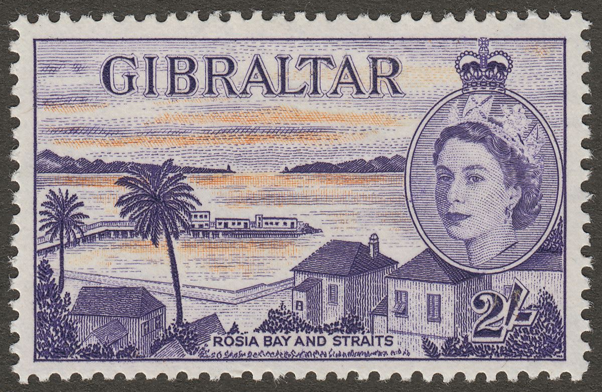 Gibraltar 1959 QEII 2sh Orange and Violet Mint SG155a