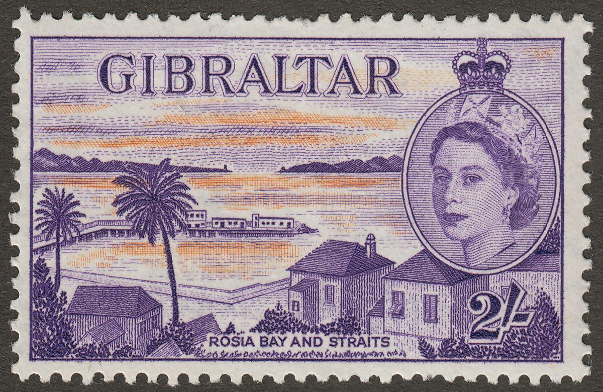 Gibraltar 1953 QEII 2sh Orange and Reddish Violet Mint SG155