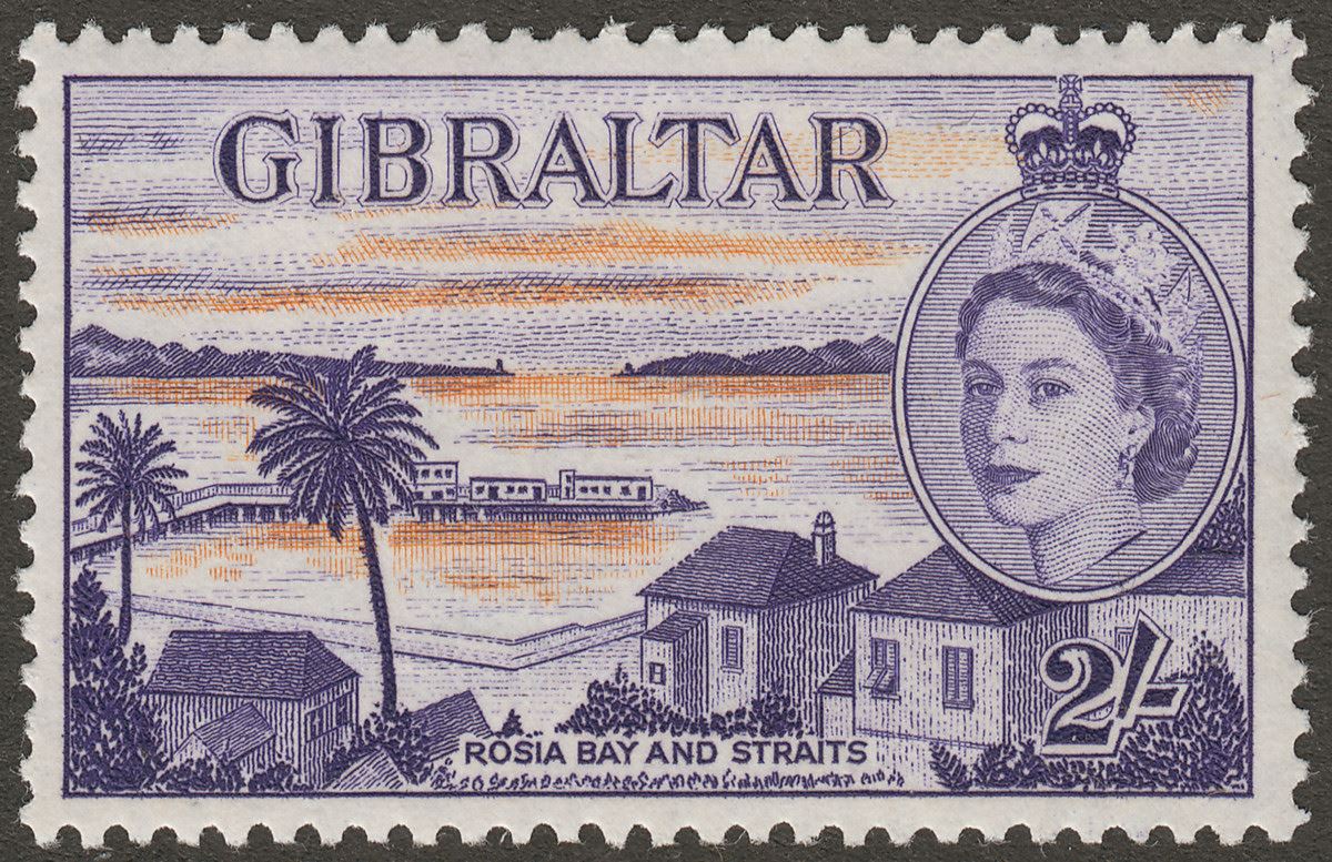 Gibraltar 1959 QEII 2sh Orange and Violet Mint SG155a