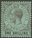 Click for more photos and details Gibraltar 1912 KGV 1sh Black on Green Mint SG81