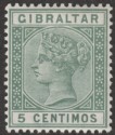 Click for more photos and details Gibraltar 1889 QV 5c Green Mint SG22
