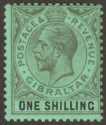 Click for more photos and details Gibraltar 1923 KGV 1sh Black on Emerald Surface Mint SG81c