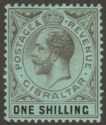 Click for more photos and details Gibraltar 1912 KGV 1sh Black on Green Mint SG81