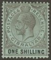 Click for more photos and details Gibraltar 1919 KGV 1sh Black on Blue-Green with Olive Back Mint SG81b