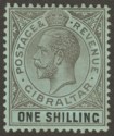 Gibraltar 1919 KGV 1sh Black on Blue-Green with Olive Back Mint SG81b